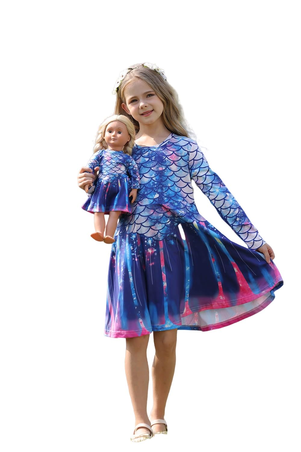 Bow Dream Cute Girl Dress And Matching American Girl Doll Clothes Accessories For Girls Dresses Size 140 Deep Blue