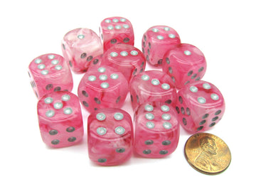 Chessex Ghostly Glow 16Mm D6 Dice Block (12 Dice) - Pink With Silver Numbers