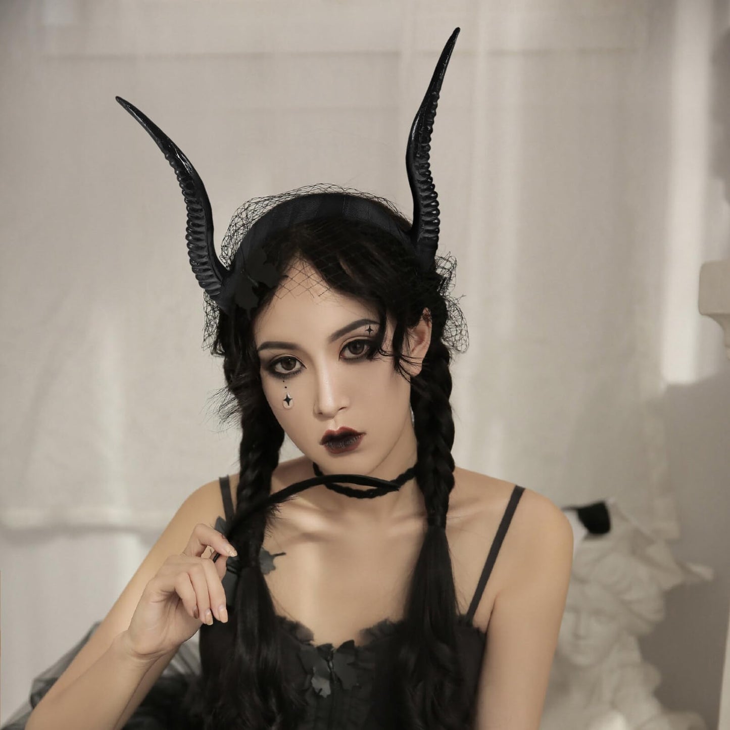 Lurrose Sheep Horn Headband Halloween Devil Horns Hairband Gothic Antelope Horns Horns Hair Hoop for Halloween Costume Photo Pro