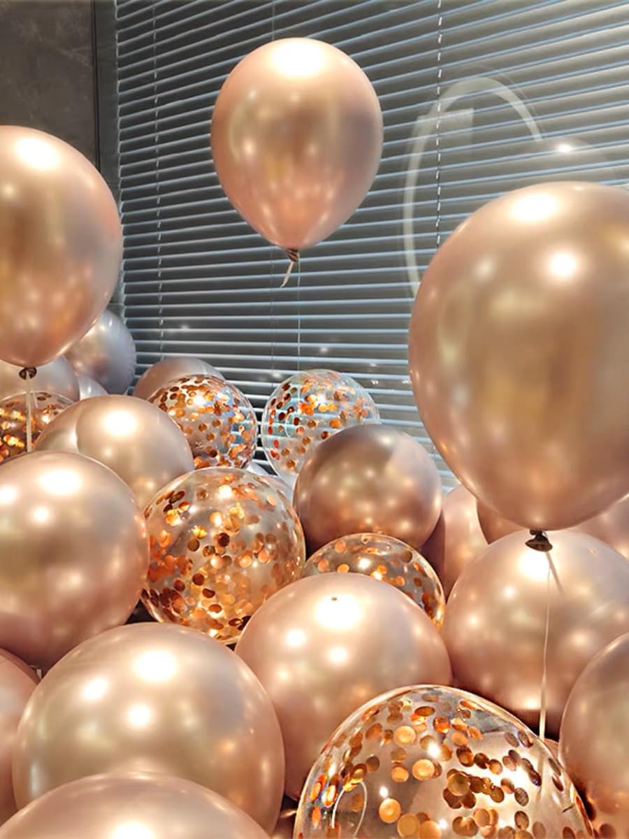 Bezente Rose Gold Confetti Latex Balloons - 60 Pack 12 Inch Helium Rose Gold Confetti Balloons For Wedding Birthday Anniversary