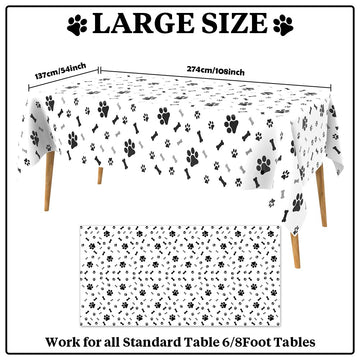 Qeymn Puppy Paw Print Plastic Tablecloth Table Cover, Pupply Paw Print Table Cloth, Disposable Rectangle Table Covers For Kids B