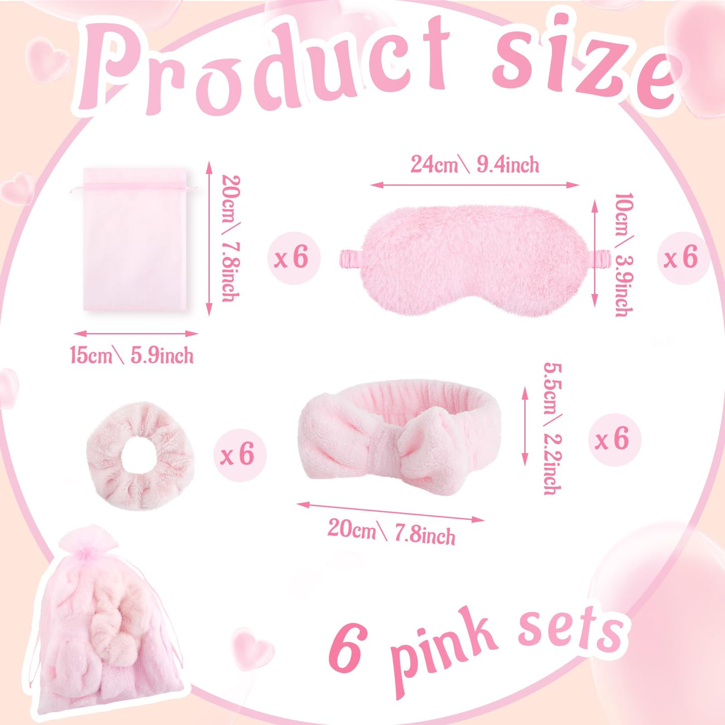Fanfanwin 36 Pcs Sleepover Party Supplies 6 Throw Blanket 6 Spa Headband 6 Heart Pillows 6 Scrunchies 6 Sleep Eye Mask 6 Organza