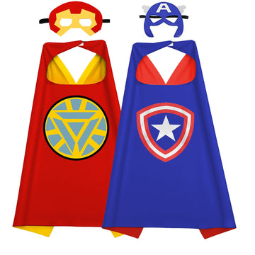 Riorand Kids Superhero Capes And Masks, Ideal For Boys And Girls Cosplay,Birthday Party,Christmas,Halloween Dress Up Red+Blue