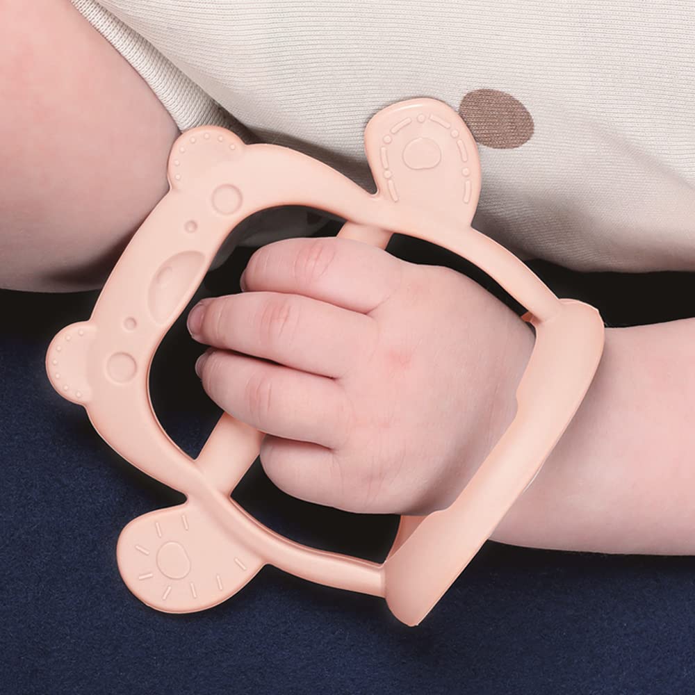 PETINUBE Anti-Dropping Silicone Baby Wrist Teether, 1 Count, Bear-Pale Peach, PVC Material, For Infants 3+ Months