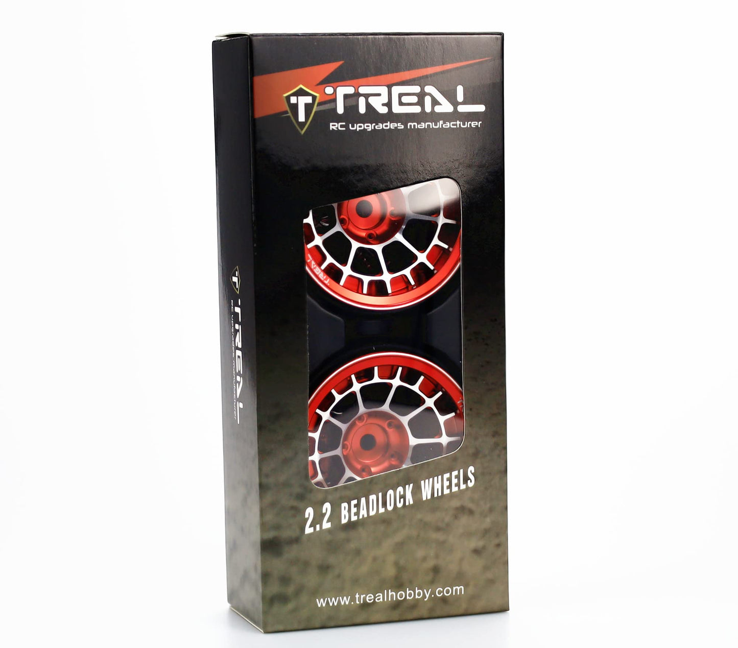 Treal Aluminium 2.2 Beadlock Wheels Rims(2) pcs Fit RC Crawler Mud Truck 2.2 Tires (Red)
