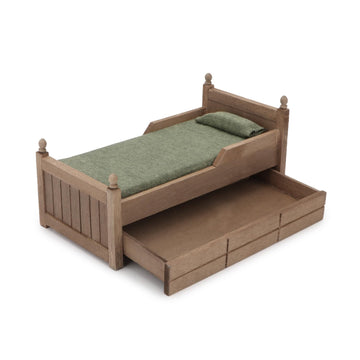 Dollhouse Miniature Bed With Drawer 1:12 Wooden Furniture European Bedroom Bedding Furniture Accessories With Pillow & Mattresse