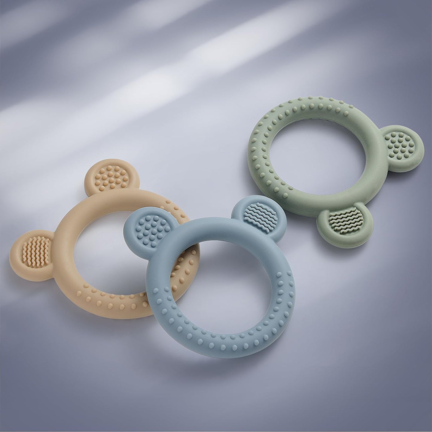 Eascrozn Baby Teething Toys - 3 Pack Silicone Teethers for 3-12 Months - BPA Free Easy to Hold - Yellow