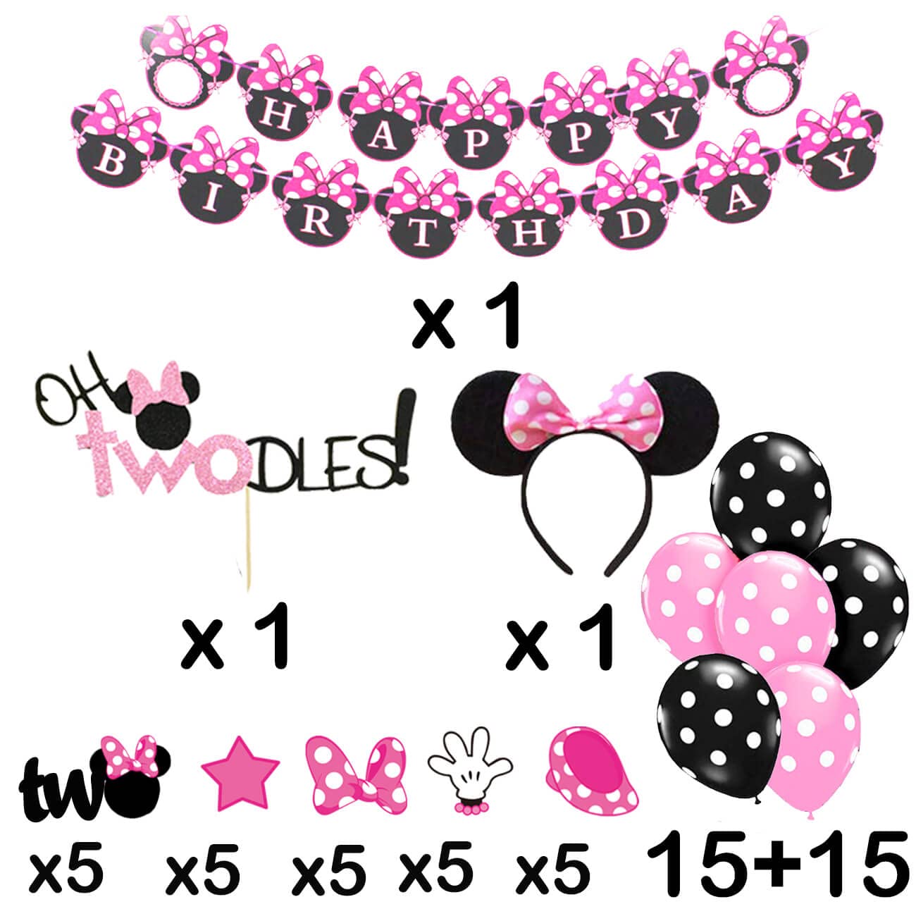 Oh Twodles Balloons Pink Second Birthday Cake Topper 2Nd Banner Party Supplies Decorations Photo Prop For Girl Baby Bday