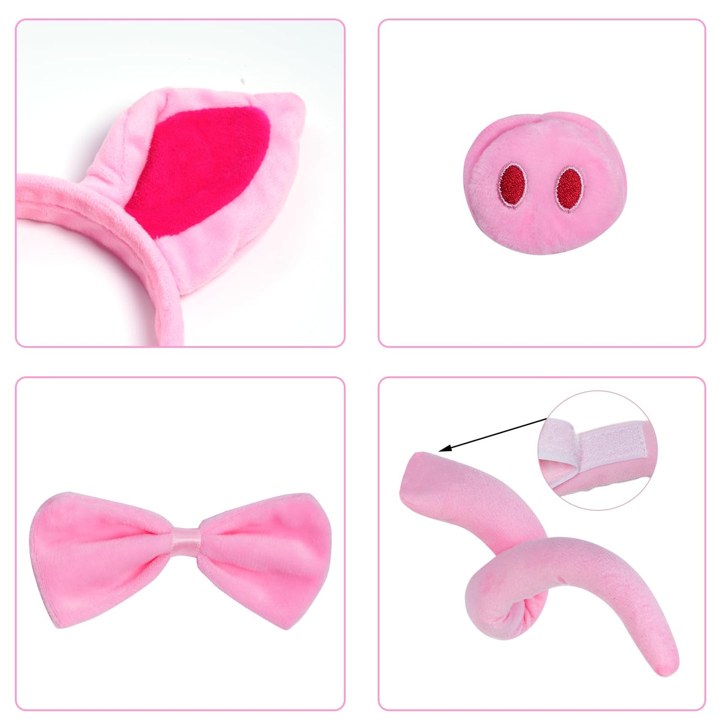 Jmkcoz 4 Pieces Pig Costume Set Pig Ears Headband Nose Tail Bow Pink Pig Fancy Dress Costume Accessories For Halloween Dress Up Play Party