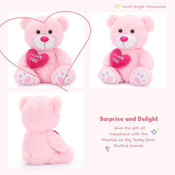 Maogolan Small Teddy Bear With Red Heart, I Love You Valentines Teddy Bear Stuffed Animal Pink,Velvet Red Heart Bear Gift For Ki
