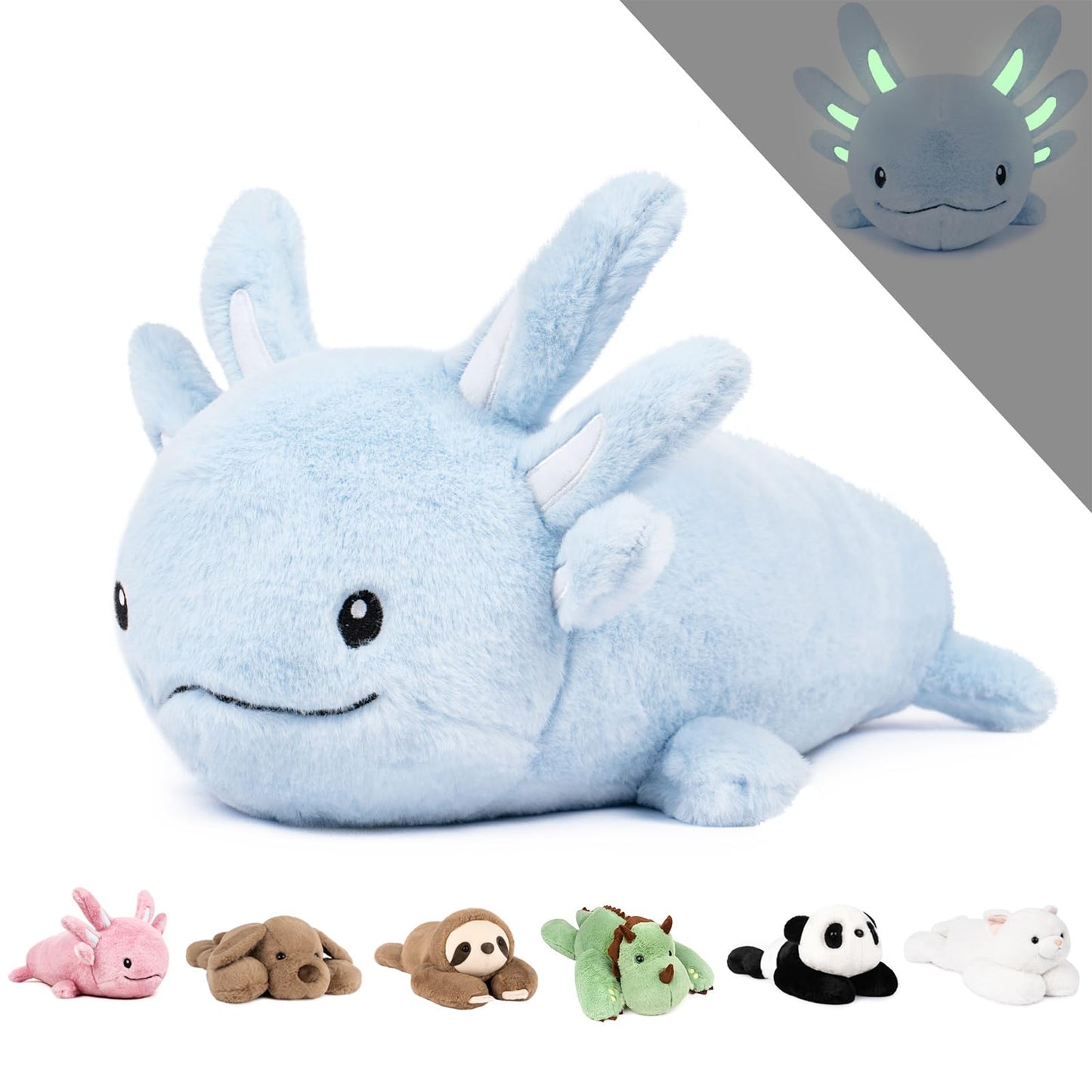Niuniu Daddy 18' | 2.8 Pound Blue Axolotl Weighted Stuffed Animals For Kids Adults Girls, Giant Cute Axolotl Stuffy Plush Toy With Glowing Ears In The Dark, Kawaii Gifts For Holidays Christmas