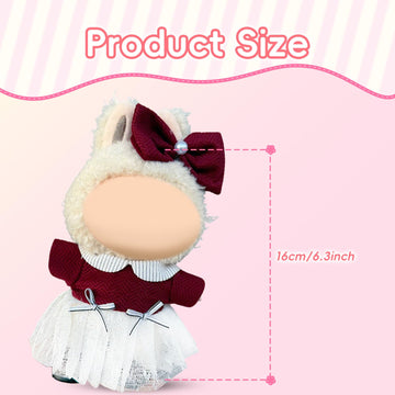 17cm Doll Clothes Labubu Clothes for 6.7inch(17cm) Dolls enhanced Doll Outfit with Hat and Accessories(Clothes Only) (Red White)