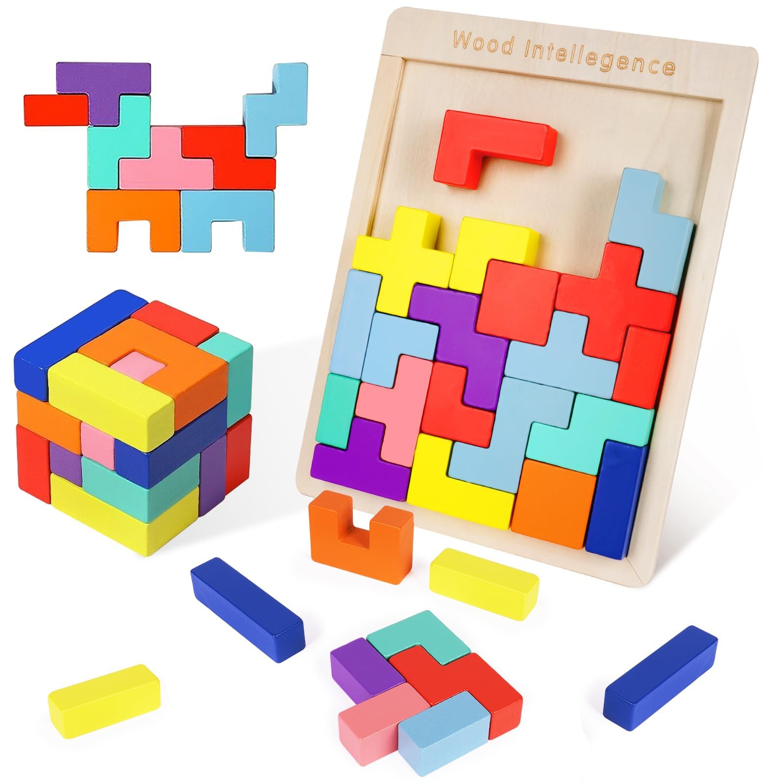 Wood Intellegence Wooden Jigsaw Puzzle For Kids, Colourful Tetris