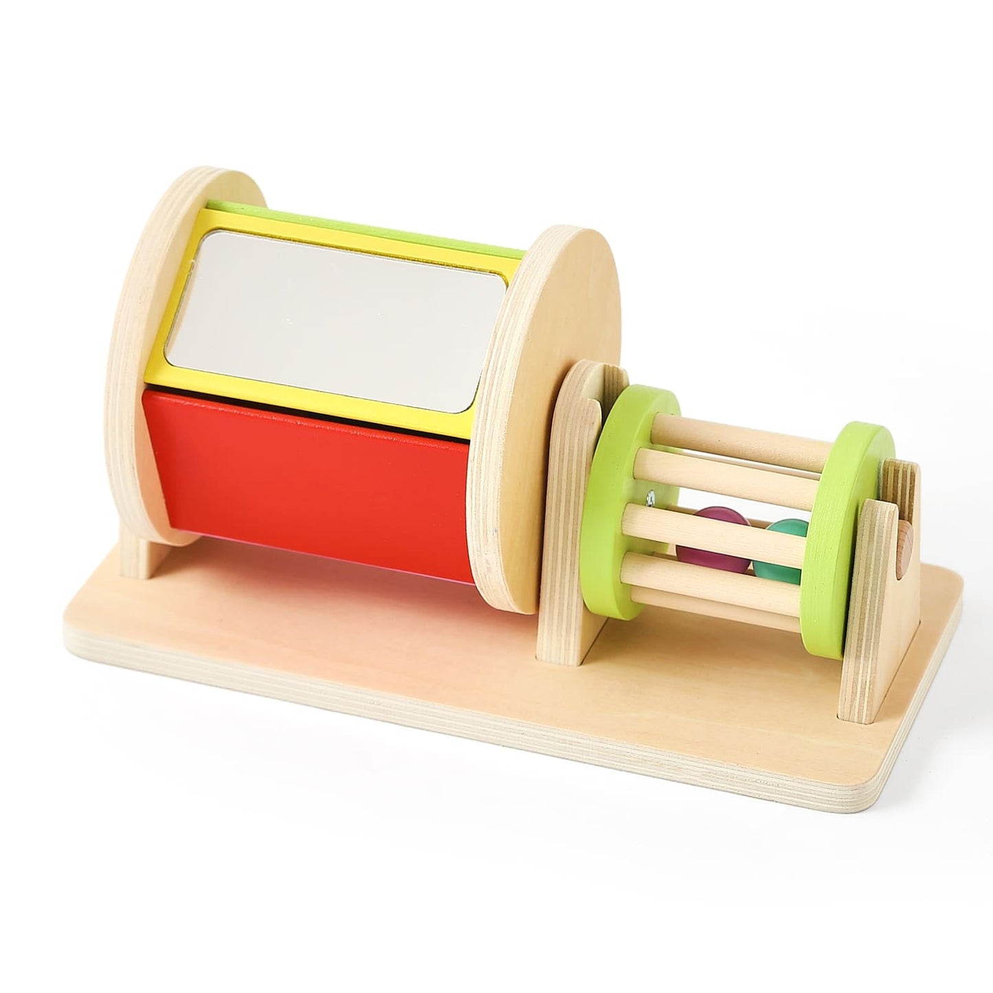 Ieatfo 2-In-1 Montessori Baby Toys | Wooden Spinning Drum & Rolling Rattle Combo For 3 6 12 Months | Sensory Development Toys Wi