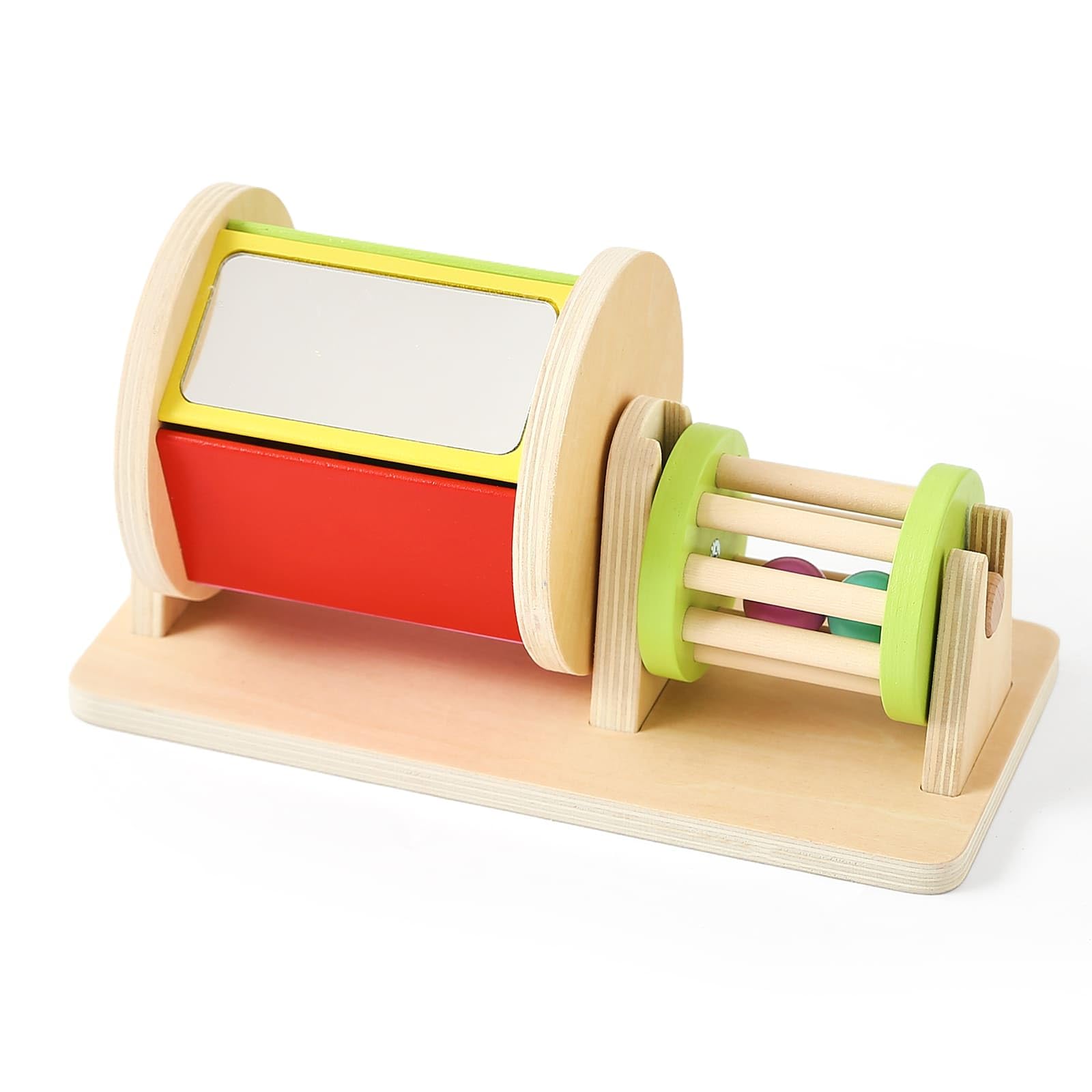 Ieatfo 2-In-1 Montessori Baby Toys | Wooden Spinning Drum & Rolling Rattle Combo For 3 6 12 Months | Sensory Development Toys Wi