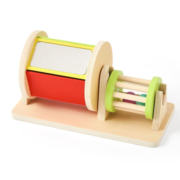 Ieatfo 2-In-1 Montessori Baby Toys | Wooden Spinning Drum & Rolling Rattle Combo For 3 6 12 Months | Sensory Development Toys Wi