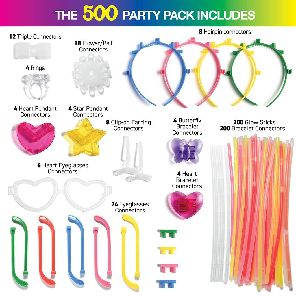 500 Glow Sticks Party Pack Necklaces And Bracelets - Ultra Bright Glow in The Dark Party Supplies, Bulk 8    Mixed Colors 200 St
