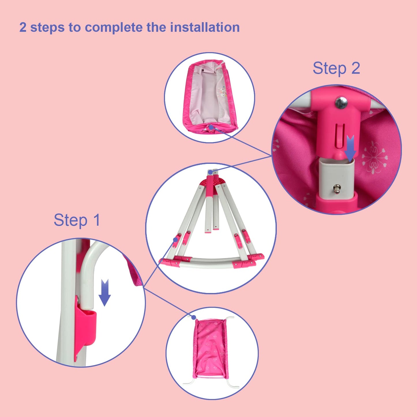 Anivia Doll Bed Furniture 2 Function Toy, Doll Bed And Doll Swings Together For 18 Inches Baby Dolls, Baby Doll Crib With Bottom (Dp601Pink)