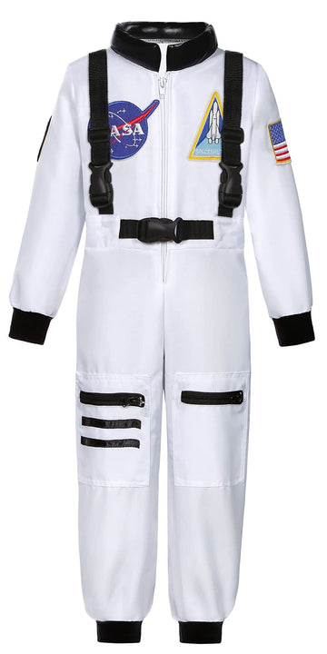 Costumerry Astronaut Costume For Kids Nasa Space Pilot Toddler Boys Birthday Halloween Costumes (White, 8-10 Years)
