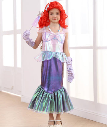 Itvti Little Girls Mermaid Costume Princess Dress Up Ariel Outfits With Accessories Wig Birthday Party Halloween Cosplay, Pink, 2-3 Years(Tag 100)
