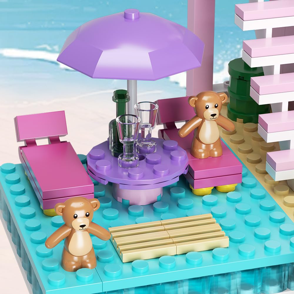 Mindbox Girls Seaside Villa Building Blocks,812Pcs Beach House Building Toys For Kids Age 8+,Mini Brick