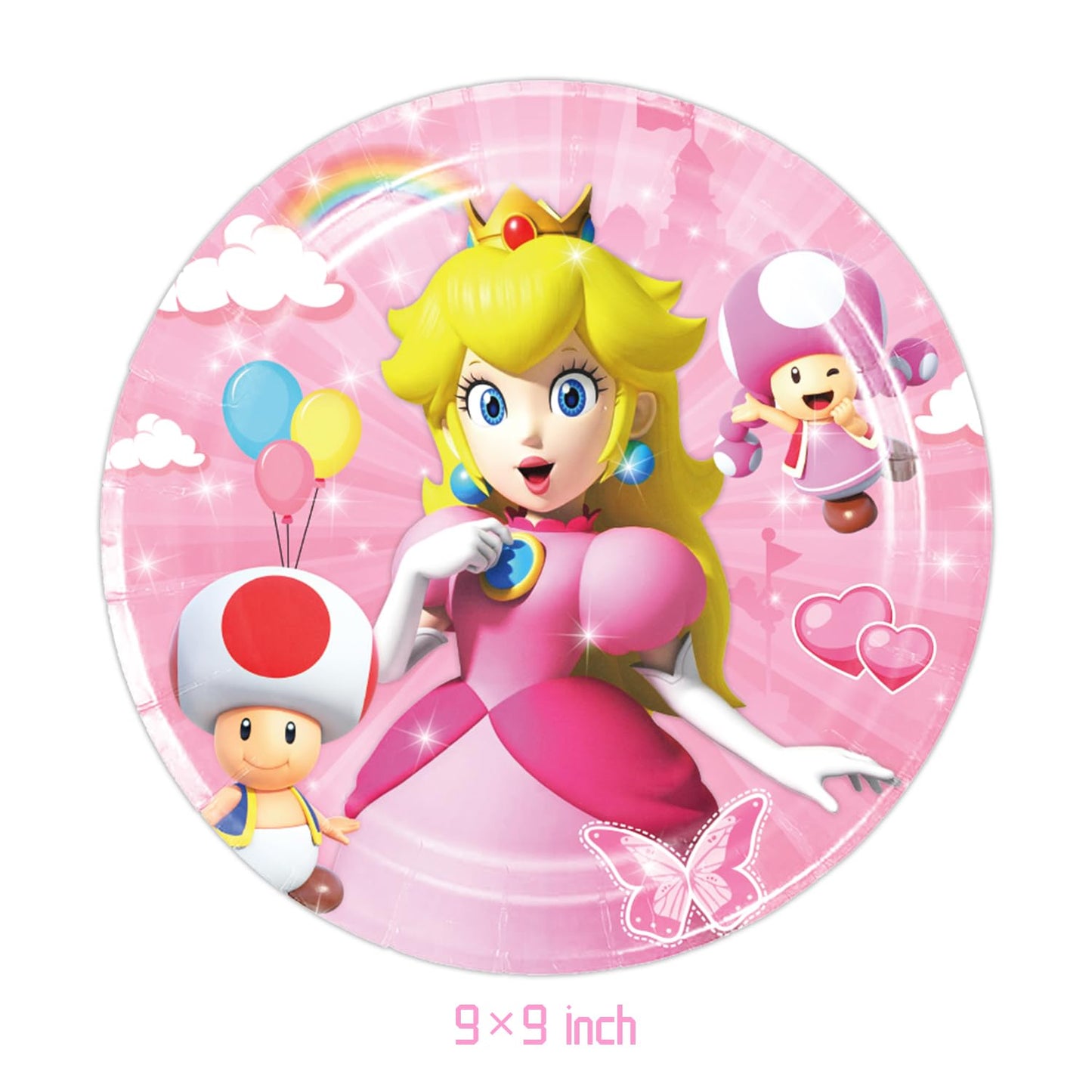 GYSIXGAOSU 41Pcs Princess Peach Birthday Decorations, 20 Plates, 20 Napkins and 1 Tablecover for Princess Peach Birthday Party S