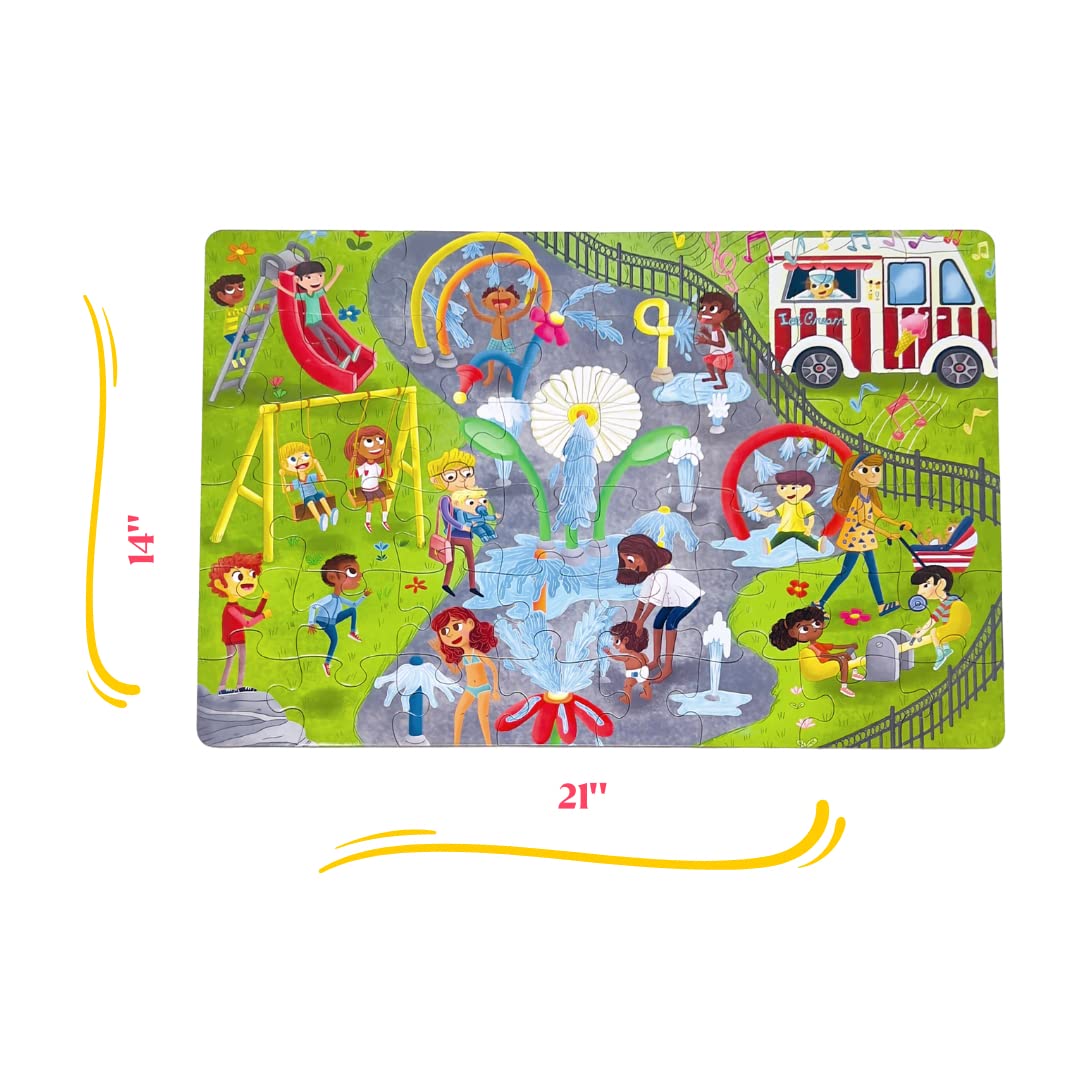Upbounders Little Likes Kids - Splash Park Jumbo Puzzle, 48 Pieces, Beginner Jigsaw Floor Puzzle With Multicultural Family Children Preschoolers At Play, Age 4-8