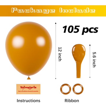 Voircoloria 105Pcs Retro Orange Balloons 12Inch Party Latex Balloons For Boys Girls Birthday Baby Shower Gender Reveal Wedding S