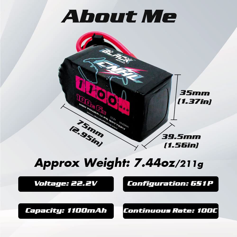 CNHL 1300mAh 130C 6s Lipo Battery 22.2V with XT60 Plug for FPV Drone Racing RC Quadcopter Helicopter Airplane(2 Packs)