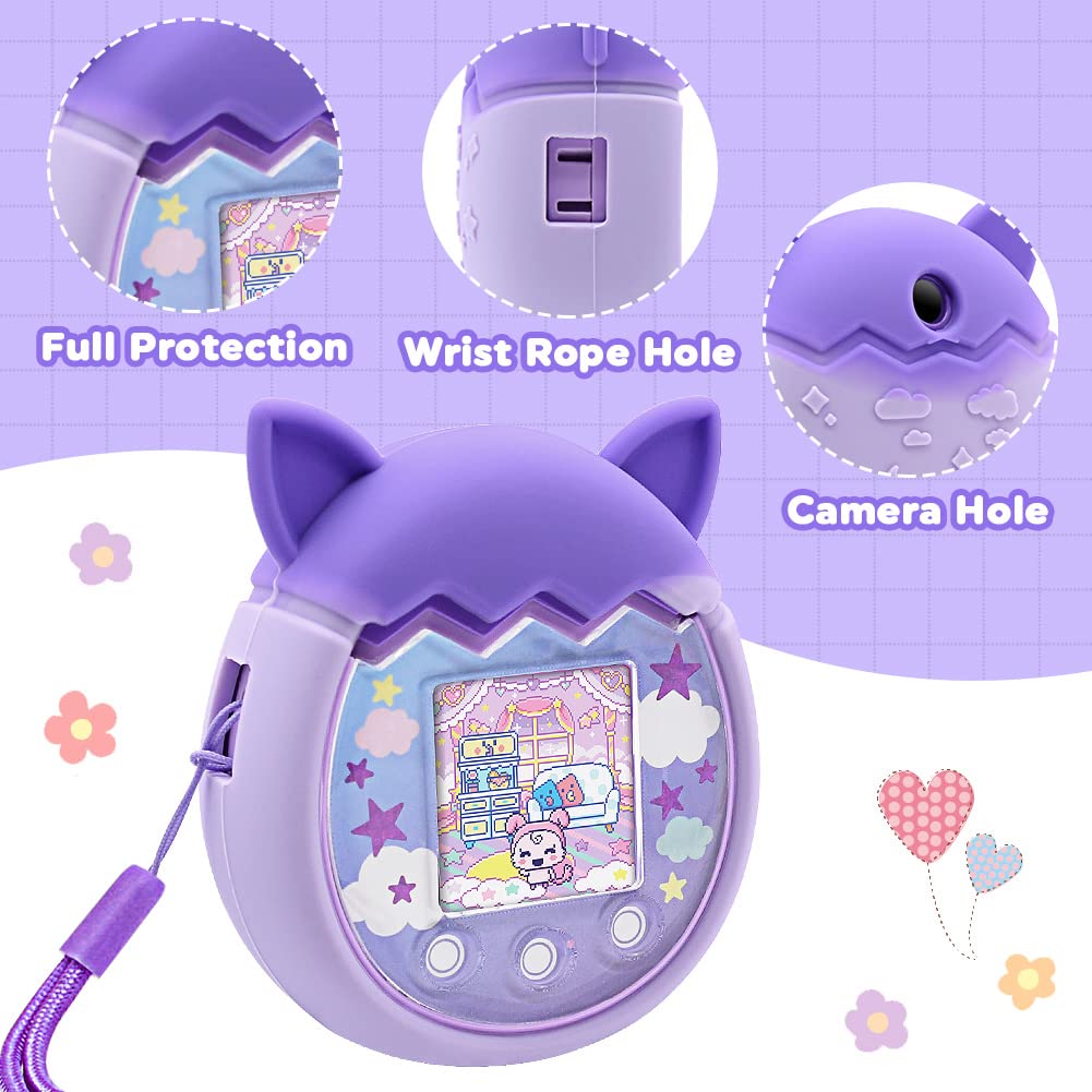 Winceed Silicone Case For Tamagotchi Pix Virtual Pet Game Machine, Protective Cover For Tamagotchi Pix Sleeve Protector Skin With Hand Strap (Purple)