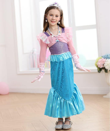 Luzlen Little Girls Mermaid Princess Costume Party Dress For Toddler Kids Baby Halloween Dress Up, 5-6 Years(Tag 130)