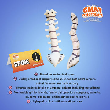 GIANTmicrobes Spine Plush - Funny Back Surgery Recovery Gift, Neurology & Chiropractor Model, White Spine Surgeon Toy