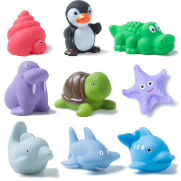 Xy-Wq Bath Toys No Hole, For Infants& Toddlers, No Hole Bathtub Toys (Sea Animals ?, 9 Pcs With Mesh Bag)