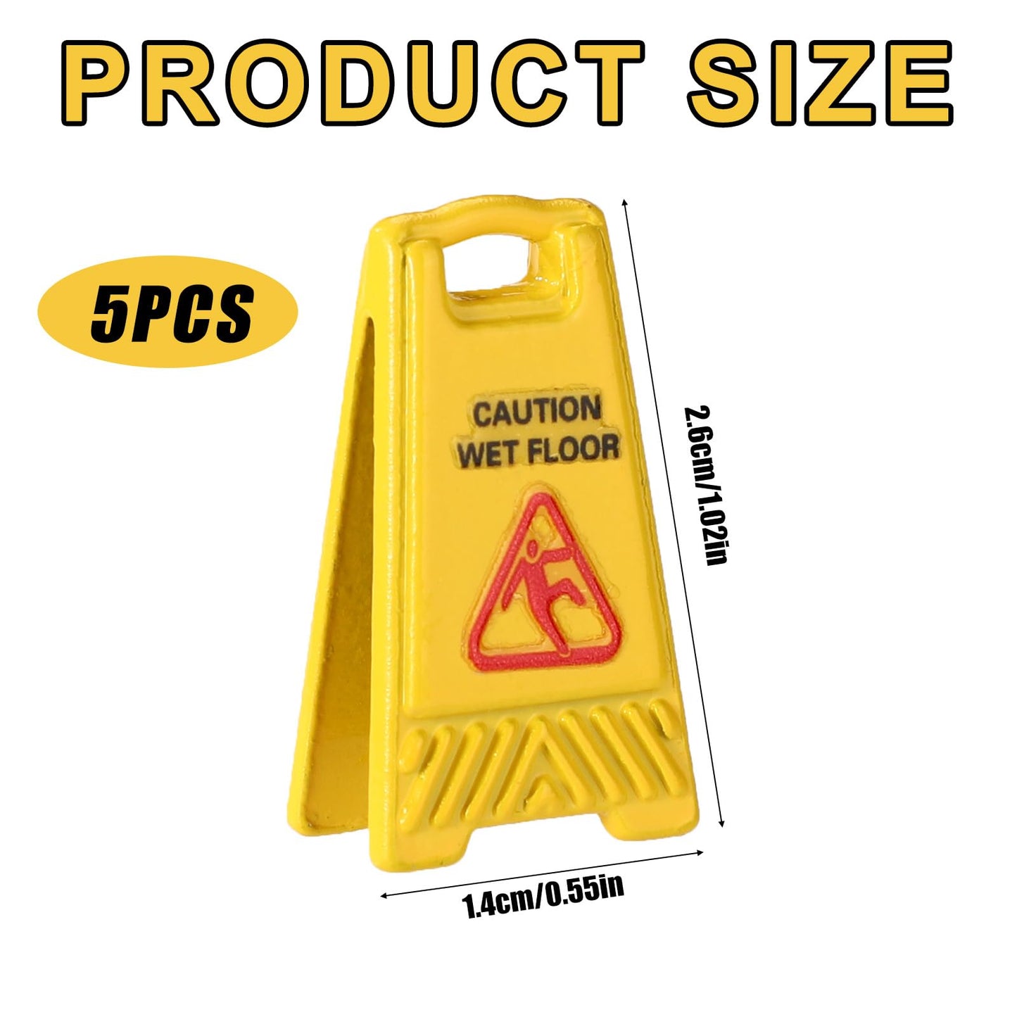 5Pcs Miniature Wet Floor Warning Signs, Yellow Dollhouse Wet Floor Warning Signs Dollhouse Realistic Caution Sign For Role Play