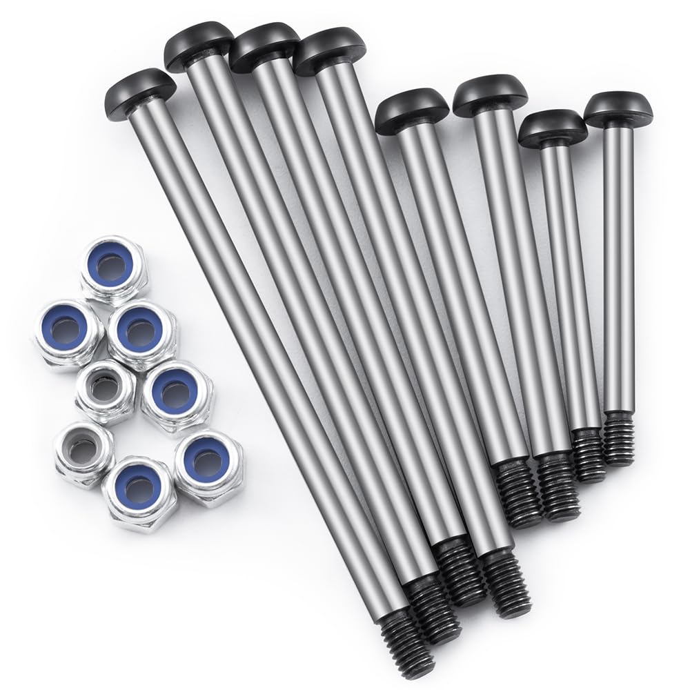 JGGZONE Polished Steel Lock-nut Style Hinge-Pin Threaded Hinge Pins Set Compatible with for 1/10 Traxxa Slash 2WD Hoss Rustler V