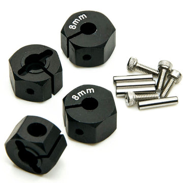 QUE-T Aluminum 8mm Thickness 12mm Wheel Hex Drive Adaptors with Pins & Screws for Most of 1/10 RC Crawler Car Black