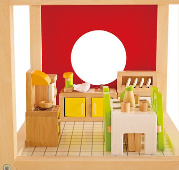 Hape Wooden Doll House Furniture Dining Room Set With Accessories| 1:12 Scales Miniature Dollhouse Furniture