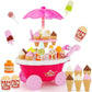 Decoresium Ice Cream Trolley Sweet Shop Cart Toy for Kids | Pretend Play Dessert Cart with Ice Cream Cones, Candy, Popcorn & Acc