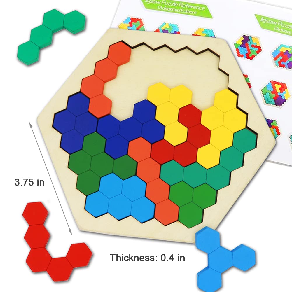 2 Pack Wooden Russian Blocks Puzzle + Hexagon Puzzles For Kids & Adults, Wooden Block Puzzle Intelligence Brain Teasers Toy Logi