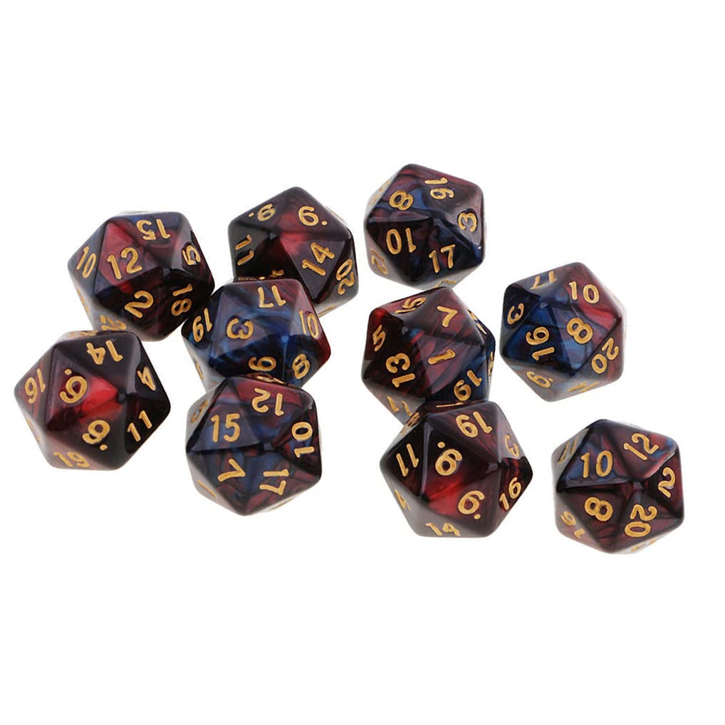 Yiotfandoll 10PCS Polyhedral Dice D20 Dice 20mm Acrylic 20 Sided Dice Game Dice for RPG MTG DND Dice Table Games (Red Blue)