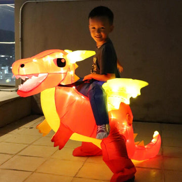 Bddedd Kids Inflatable Costume, Blow Up Red Dragon Dinosaur With Led Light For Halloween (Kids)