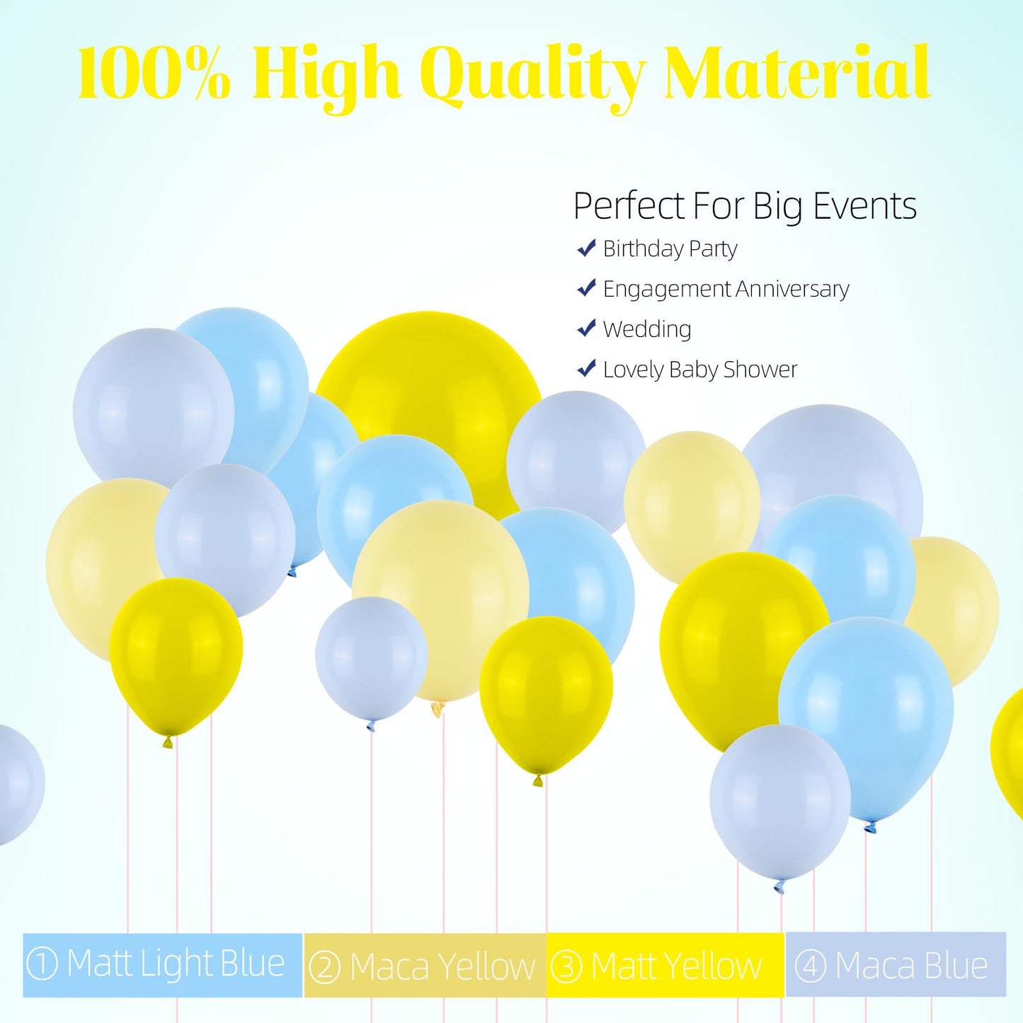 Funhot Blue Yellow Balloon Garland Arch Kit, Light Blue And Yellow Latex Balloons Large Maca Blue Yellow Party Balloons For Kids