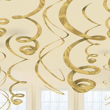 Dazzling Gold Plastic Swirl Decorations - 22 (Pack of 12) - Versatile & Eye-Catching Decor