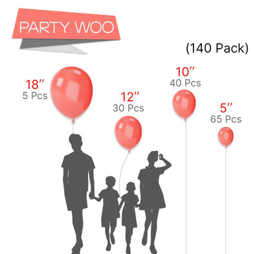 Partywoo Coral Red Balloons, 138 Pcs Light Red Balloons Different Sizes Pack Of 18 Inch 12 Inch 10 Inch 5 Inch Coral Balloons For Balloon Garland Or Balloon Arch As Birthday Party Decorations, Red-Y22