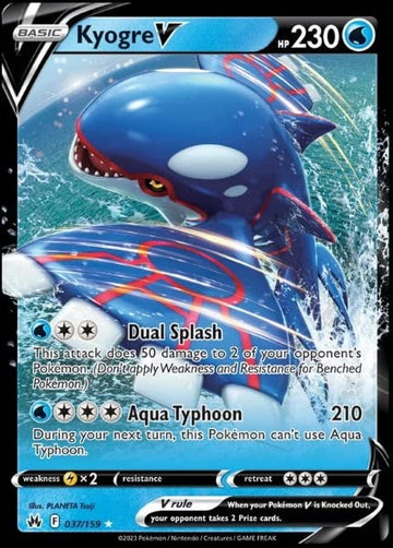 Pokemon Kyogre V 037/159 Ultra Rare Card - Crown Zenith - Blue - Cardstock
