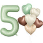 Biapian 40 Inch Sage Green Number 5 Balloons, 7Pcs Gaint Number 5 Balloon With 18'' Retro Foil Heart Balloons Helium For Neutral