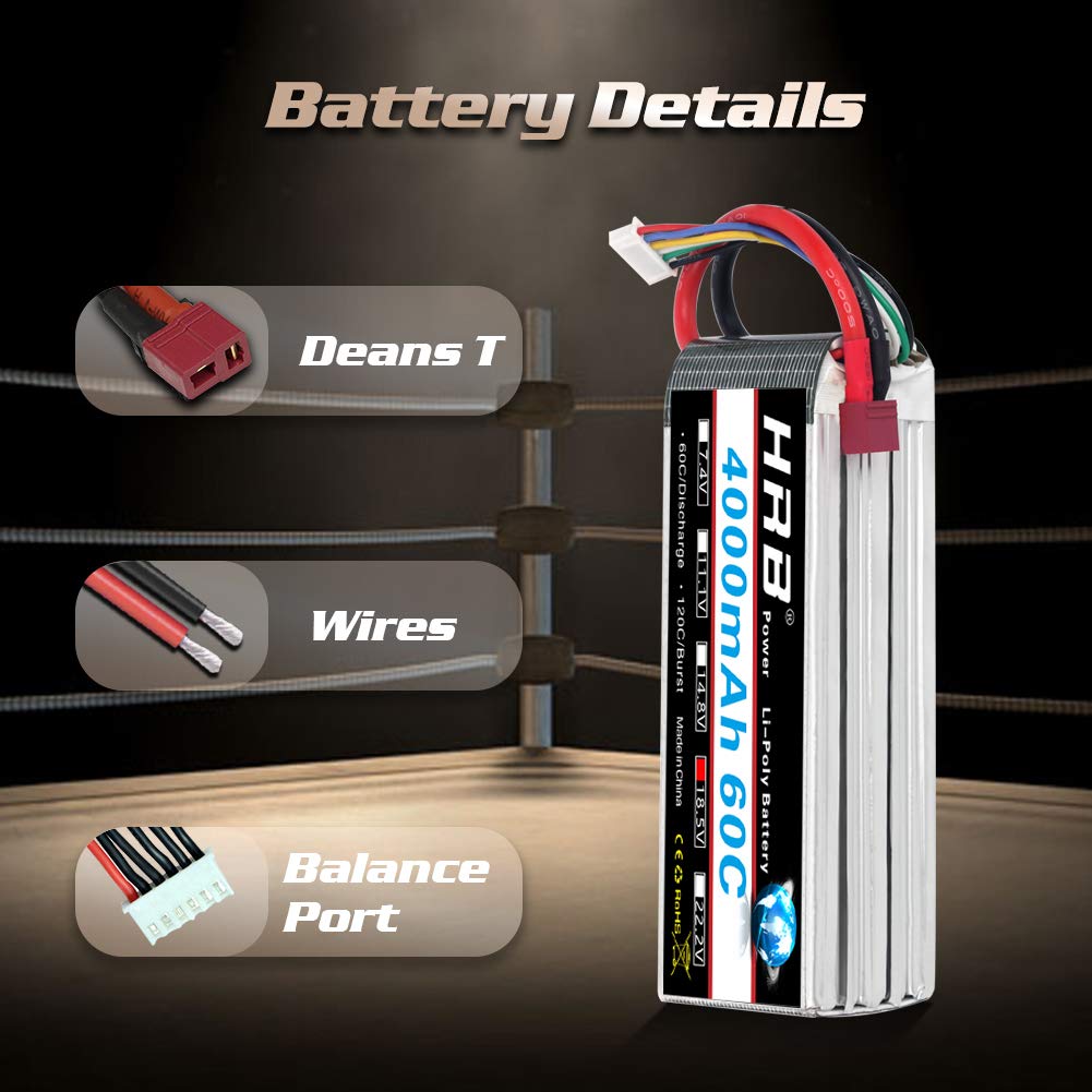 HRB 5S 4000mAh Lipo Battery 18.5V 60C RC Lipo Battery Pack Compatible with RC Car RC Airplane RC Truck RC Boat