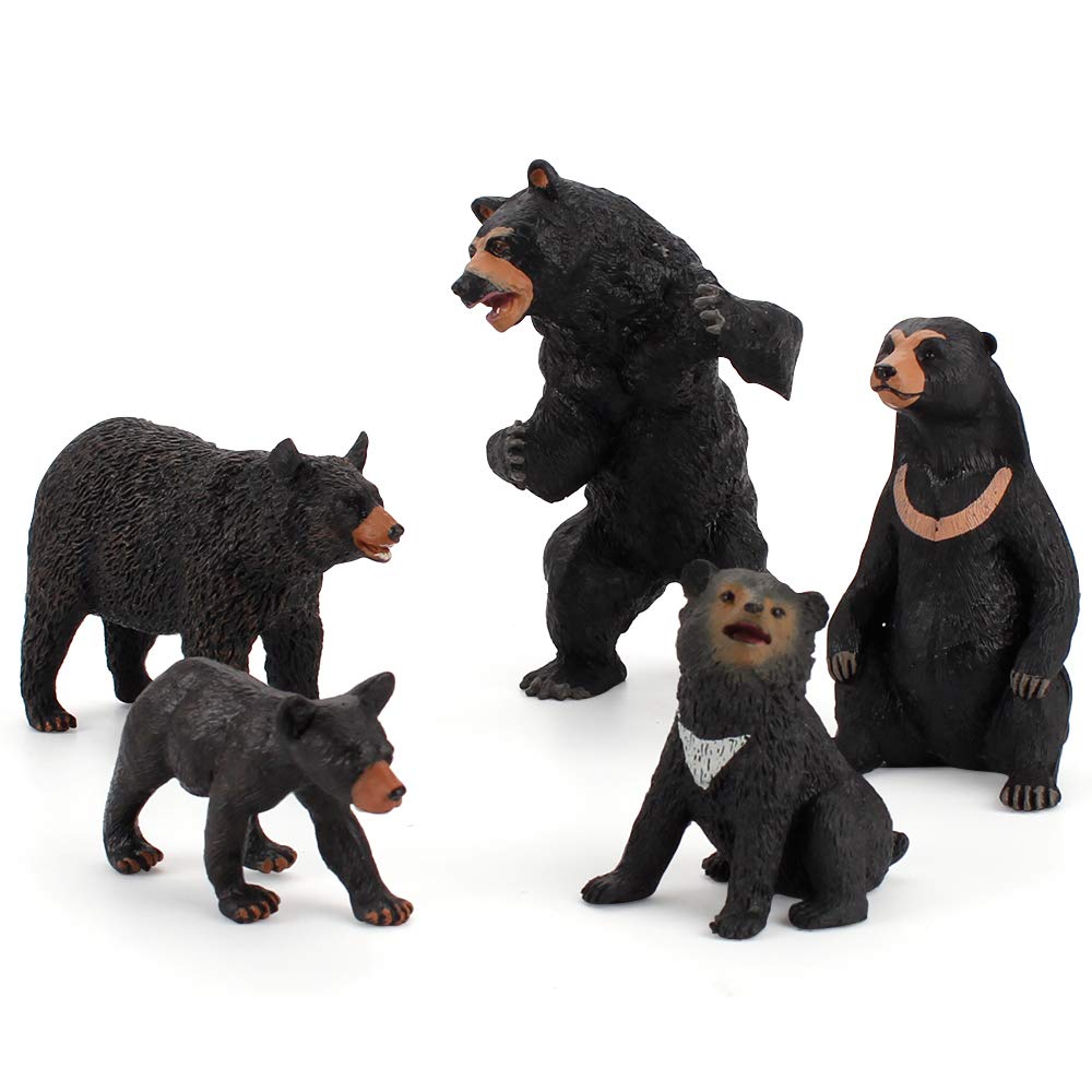 Realistic Wild Life Jungle Animal Figures Model Black Bear Family Playset Eduactional Toys Playset Figurine Statue Classroom Desktop Decoration For Kids Toddler Party Supplies(5 Pcs)