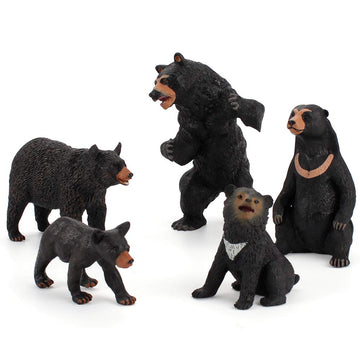 Realistic Wild Life Jungle Animal Figures Model Black Bear Family Playset Eduactional Toys Playset Figurine Statue Classroom Desktop Decoration For Kids Toddler Party Supplies(5 Pcs)