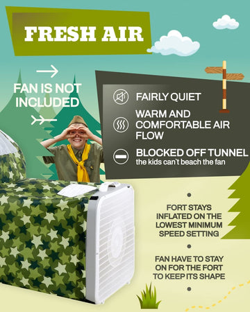 Skywin Air Tent Fort Playhouse For Kids (Camo Stars) - Inflatable Kids Fort Sets Up And Stores Away In Seconds (Fan Not Included) (With Door)